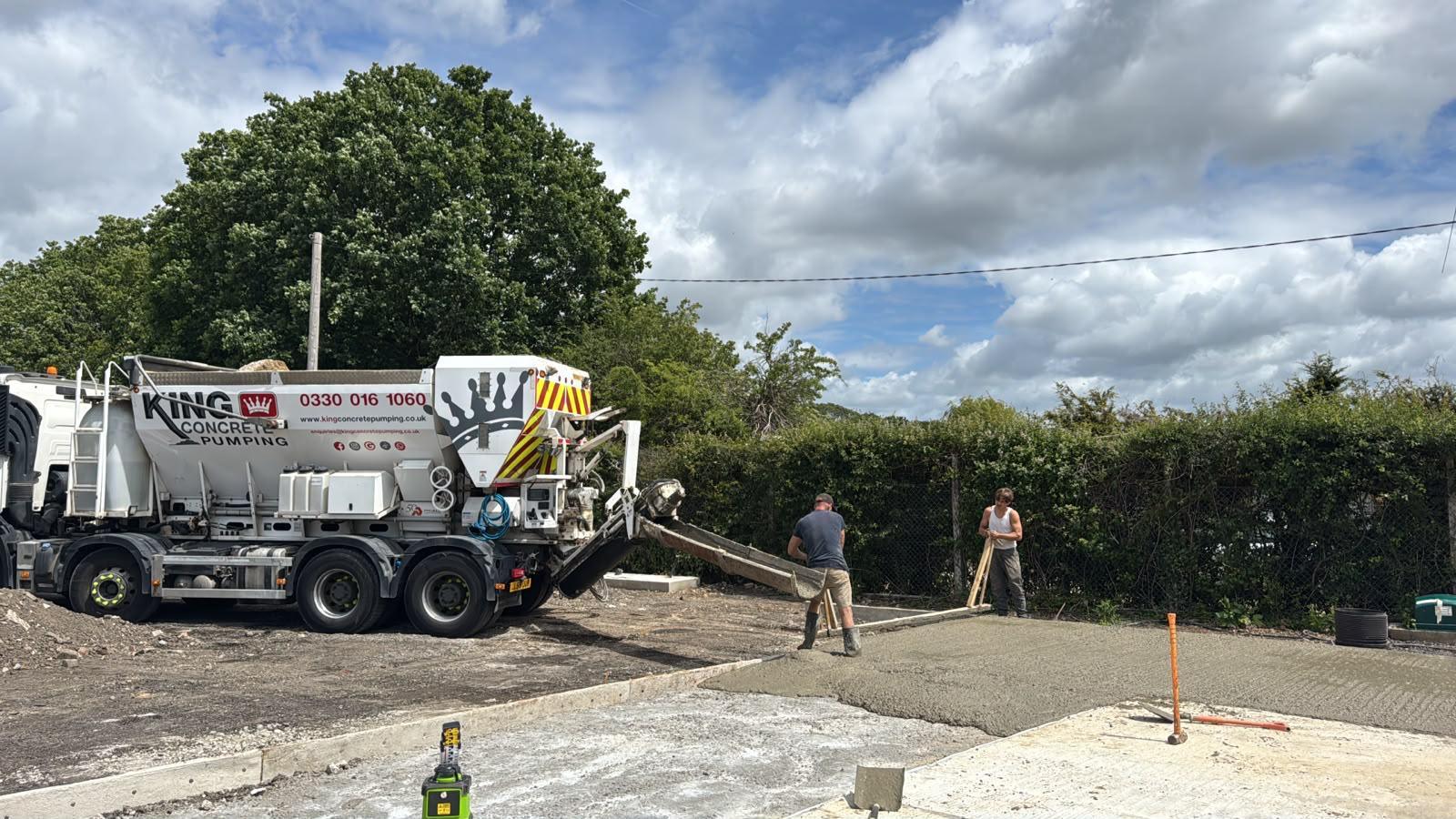 King Concrete Pumping crew placing concrete on a Mitcham site